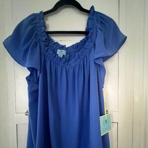 NWTs, CeCe 2X Cornflower blue blouse